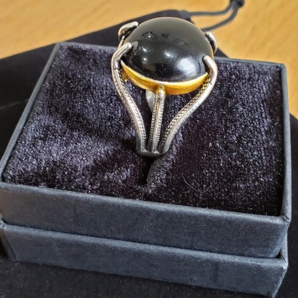 Men's Vintage Black Agate Eagle Claw Ring - Picture 2 of 11